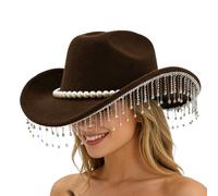 Generisch Sombreros de para mujer, con un ala ancha, brillantes y modernos, sombrero de occidental con perlas, para conciertos de música, bodas, vacaciones, celebraciones, eventos de
