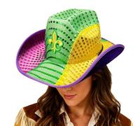 Generisch Sombreros de para mujer, sombrero de hierba Mardi con brillo ajustable, sombrero de disfraz de vaquera occidental, para fiestas de baile de máscaras, sesiones de fotos, vacaciones