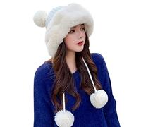Generisch Sombreros de pompón de invierno para mujeres de punto mujeres crochet cubo cálido bolsa auditiva al aire libre, Blanco, Talla única