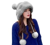 Generisch Sombreros de pompón de invierno para mujeres de punto mujeres crochet cubo cálido bolsa auditiva al aire libre, gris, Talla única