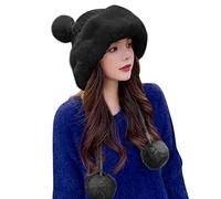 Generisch Sombreros de pompón de invierno para mujeres de punto mujeres crochet cubo cálido bolsa auditiva al aire libre, Negro , Talla única