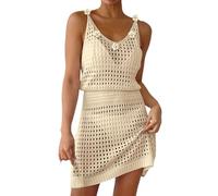 Generisch Sommer Häkeln Aushöhlen Stricken Strand Badeanzug Schwimmen Cover Ups Cruise Outfits Urlaub Kleider Für Frauen 2025 (Beige, S)