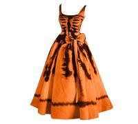 Generisch Sommerkleider Knielang Frauen, Aufdruck, Ausgestelltes Kleid, ärmellose Tunika, Cocktailkleid, Kleider für Hochzeitsgäste Leichte Sommerkleider Damen Kurz (Orange, XXXL)