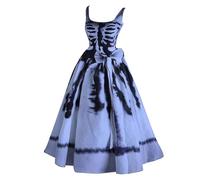 Generisch Sommerkleider Knielang Frauen, Aufdruck, Ausgestelltes Kleid, ärmellose Tunika, Cocktailkleid, Kleider für Hochzeitsgäste Leichte Sommerkleider Damen Kurz (Blue, S)