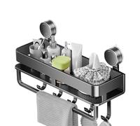 Generisch Soporte de almacenamiento con, potencia de succión con ganchos extraíbles, bandeja inoxidable, dispensador de jabón sin taladros, para cocina, baño, bañera, apartamento