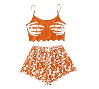 Generisch Spooky Vest Pajama Set Halloween Spooky Pajamas Womens Uminous Pajama Set for Spooky Season Soft Flannel Pajamas Sets with Print Glow-in-The-Dark Stretch, Pajamas B2-naranja, M