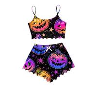 Generisch Spooky Vest Pajama Set Halloween Spooky Pajamas Womens Uminous Pajama Set for Spooky Season Soft Flannel Pajamas Sets with Print Glow-in-The-Dark Stretch, Pajamas B3-morado, XL