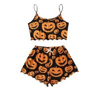 Generisch Spooky Vest Pajama Set Halloween Spooky Pajamas Womens Uminous Pajama Set for Spooky Season Soft Flannel Pajamas Sets with Print Glow-in-The-Dark Stretch, Pajamas B1-naranja, XL