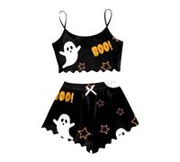 Generisch Spooky Vest Pajama Set Halloween Spooky Pajamas Womens Uminous Pajama Set for Spooky Season Soft Flannel Pajamas Sets with Print Glow-in-The-Dark Stretch, Pajamas B3-negro, S