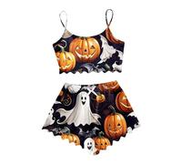 Generisch Spooky Vest Pajama Set Halloween Spooky Pajamas Womens Uminous Pajama Set for Spooky Season Soft Flannel Pajamas Sets with Print Glow-in-The-Dark Stretch, Pajamas B3-naranja, XL