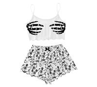 Generisch Spooky Vest Pajama Set Halloween Spooky Pajamas Womens Uminous Pajama Set for Spooky Season Soft Flannel Pajamas Sets with Print Glow-in-The-Dark Stretch, Pajamas B2-blanco, M