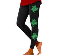 Generisch St Patrick Day Disfraz Mujer Saint Patrick Leggings Casual Estampado Delgado Elástico Largo Botín Pantalones, Negro , S