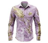 Generisch St Patrick's Day - Camisa para hombre con estampado abstracto de arte abstracto con botones en un moderno diseño verde para una elegancia informal, Color lila claro., XXL
