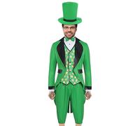 Generisch St Patricks Day Costume, Men Leprechaun Outfit Suit, Classic Green Adult Costume with Hat Beard Buckle Accessories, 1 Set Party Wear for Birthday Celebrations Stage Shows Cosplay