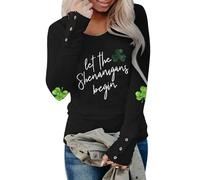 Generisch St Patricks Day Irish Shirt Ropa para Mujer Verde Estampada Manga Larga Túnica Tops (3) Top Plata, Negro , 3XL