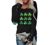 Generisch St Patricks Day Irish Shirt Ropa para Mujer Verde Estampado Manga Larga Túnica Tops (2) Camiseta Oversized Mujer, Negro , 3XL