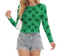 Generisch St Patricks Día Mujeres Tie Dye Imprimir Manga Larga Camiseta Mujer Túnica Mujer Tallas Grandes, verde, XL