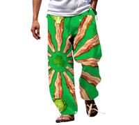 Generisch St Patricks Tag Freizeithose Herren Lang Outdoorhose Sporthose bequem Breites Bein Laufhose atmungsaktiv Trainingshose elastische Taille mit Kordelzug Straighthose Sankt-Patricks-Tag Grüne