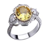 Generisch Stack Rings Yellow Citrine Ring White Women Wedding Jewelry Silver O Anillos, A, Metal, Sin piedras preciosas