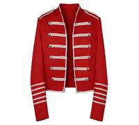Generisch Steampunk Hussar Napoleón Military Drummer Parade Chaqueta gótica Traje Capilla de Marcha Blazer Disfraz Victoriano Frack Cuello Alto Sakkos Vintage Uniforme Medieval, rojo, XL