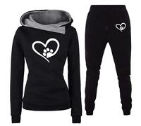 Generisch Streatwear Chándales para mujer Chándal para mujer, traje de casa de 2 piezas con estampado de latidos de corazón, traje de casa con bolsillos, corte ajustado, cómodo, ocio, deporte