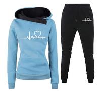 Generisch Streatwear Chándales para mujer Chándal para mujer, traje de casa de 2 piezas con estampado de latidos de corazón, traje de casa con bolsillos, corte ajustado, cómodo, ocio, deporte