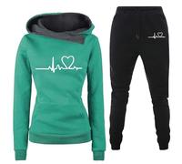 Generisch Streatwear Chándales para mujer Chándal para mujer, traje de casa de 2 piezas con estampado de latidos cardíacos con bolsillos, corte ajustado, cómodo, ocio, deporte, sudadera con capucha y