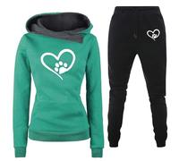 Generisch Streatwear Chándales para mujer Chándal para mujer, traje de casa de 2 piezas con estampado de latidos de corazón, traje de casa con bolsillos, corte ajustado, cómodo, ocio, deporte