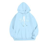 Generisch Streetwear Mujer Mujer Sudadera con Capucha Cuello Redondo Diseño de Impresión Moderno para Elegancia Casual Sudadera con Capucha Niña Sudadera Negra Sudaderas para Sudadera, azul claro, L