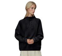 Generisch Sudadera cálida con cuello alto y botones para mujer, corte holgado, diseño de bolsillo, versátil y favorecedor, ideal para el look de capas y uso diario. Chaleco de 10 kilos, Negro , 4XL