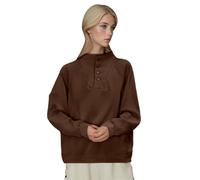 Generisch Sudadera cálida con cuello alto y botones para mujer, corte holgado, diseño de bolsillo, versátil y favorecedor, ideal para el look de capas y uso diario. Chaleco de 10 kilos, café, 5XL