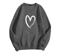 Generisch Sudadera cálida para mujer, informal, manga larga, camisa estampada con amor, tops de invierno, jersey de punto, ropa de calle para uso diario, gris oscuro, L
