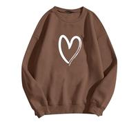Generisch Sudadera cálida para mujer, informal, manga larga, camisa estampada con amor, tops de invierno, jersey de punto, ropa de calle para uso diario, café, M