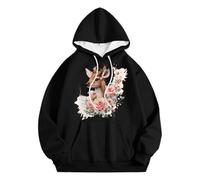 Generisch Sudadera casual con capucha para hombre con estampado de cabeza de ciervo, suéter cómodo para el día a día en otoño e invierno, estilo básico de vikingo, ropa para mujer, Negro , L