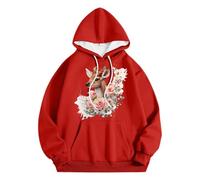 Generisch Sudadera casual con capucha para hombre con estampado de cabeza de ciervo, suéter cómodo para el día a día en otoño e invierno, estilo básico de vikingo, ropa para mujer, rojo, L
