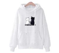Generisch Sudadera casual con capucha para mujer, suéter de gato holgado, camiseta sexy para mujer, Blanco, XL