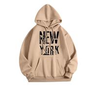 Generisch Sudadera casual con capucha y cuello redondo y bolsillo para mujer, diseño de letras, caqui, M