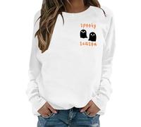 Generisch Sudadera casual de manga larga con cuello redondo para mujer, ajuste holgado, estampado de Halloween, tops de otoño e invierno, cómodo de llevar Mi carrito de compras, Blanco, L