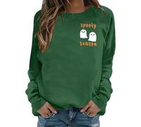 Generisch Sudadera casual de manga larga con cuello redondo para mujer, ajuste holgado, estampado de Halloween, tops de otoño e invierno, cómodo de llevar Mi carrito de compras, verde, L