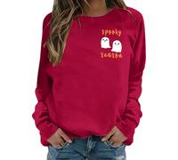 Generisch Sudadera casual de manga larga con cuello redondo para mujer, ajuste holgado, estampado de Halloween, tops de otoño e invierno, cómodo de llevar Mi carrito de compras, rojo, L