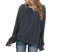 Generisch Sudadera casual de manga larga para mujer, cuello alto, jersey, corte holgado, traje de luz negra, gris, L