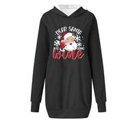 Generisch Sudadera con capucha casual para mujer, cuello redondo, bolsillo, Papá Noel, copo de nieve, copa de vino, estampado, Negro , XXL