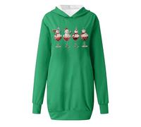 Generisch Sudadera con capucha casual para mujer, cuello redondo y bolsillo, diseño de muñeco de nieve, verde, L