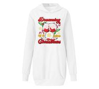 Generisch Sudadera con capucha casual para mujer, cuello redondo y bolsillo, diseño navideño de copa de vino, Blanco, M