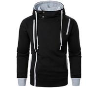 Generisch Sudadera con capucha con cremallera para hombre y mujer, color liso, cálida, con pasamontañas, informal, con cremallera y bolsillo, sudadera holgada Y2K Tops, Negro , L