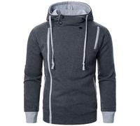 Generisch Sudadera con capucha con cremallera para hombre y mujer, color liso, cálida, con pasamontañas, informal, con cremallera y bolsillo, sudadera holgada Y2K Tops, gris oscuro, XXL