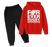 Generisch Sudadera con capucha con estampado de letras de fútbol para niños, tendencia casual de moda, fanáticos del fútbol, deportes, rugby, actividad, regalo de ropa para bebé, rojo, 13-14 años
