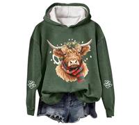 Generisch Sudadera con capucha con estampado de vaca con estampado de vaca para una acogedora sudadera de forro polar para vacaciones, verde, S