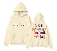 Generisch Sudadera con capucha cristiana para mujer con texto en inglés «God is Within Her», Style_h01 Beige, L