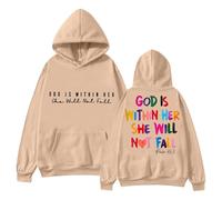 Generisch Sudadera con capucha cristiana para mujer con texto en inglés «God is Within Her», Style_h07 Khaki, S